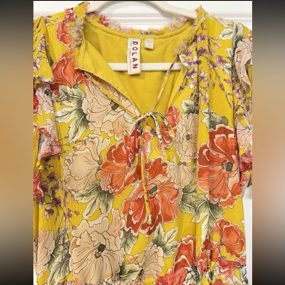 $298 Anthropologie Dolan Ellory Dress Yellow Floral 100% Silk Midi Boho, Size M - Picture 1 of 6